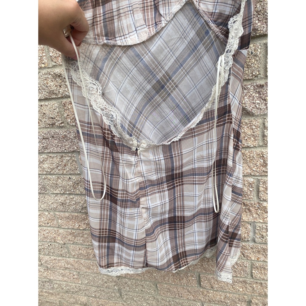 Lioness Stars Align Mini Dress Halter Plaid Lace Large Tan Coquette Party Sheer - Picture 7 of 9